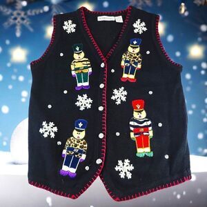 Victoria Jones Christmas Toy Soldier snowflake holiday vintage 90s sweater vest